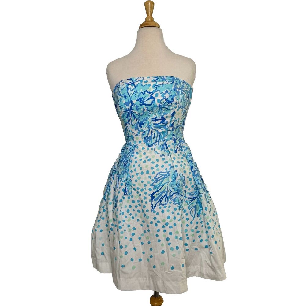 Lilly Pulitzer Womens Kenzie Strapless Dress Size 0 Blue Banquet Tea Sorority - Picture 2 of 16
